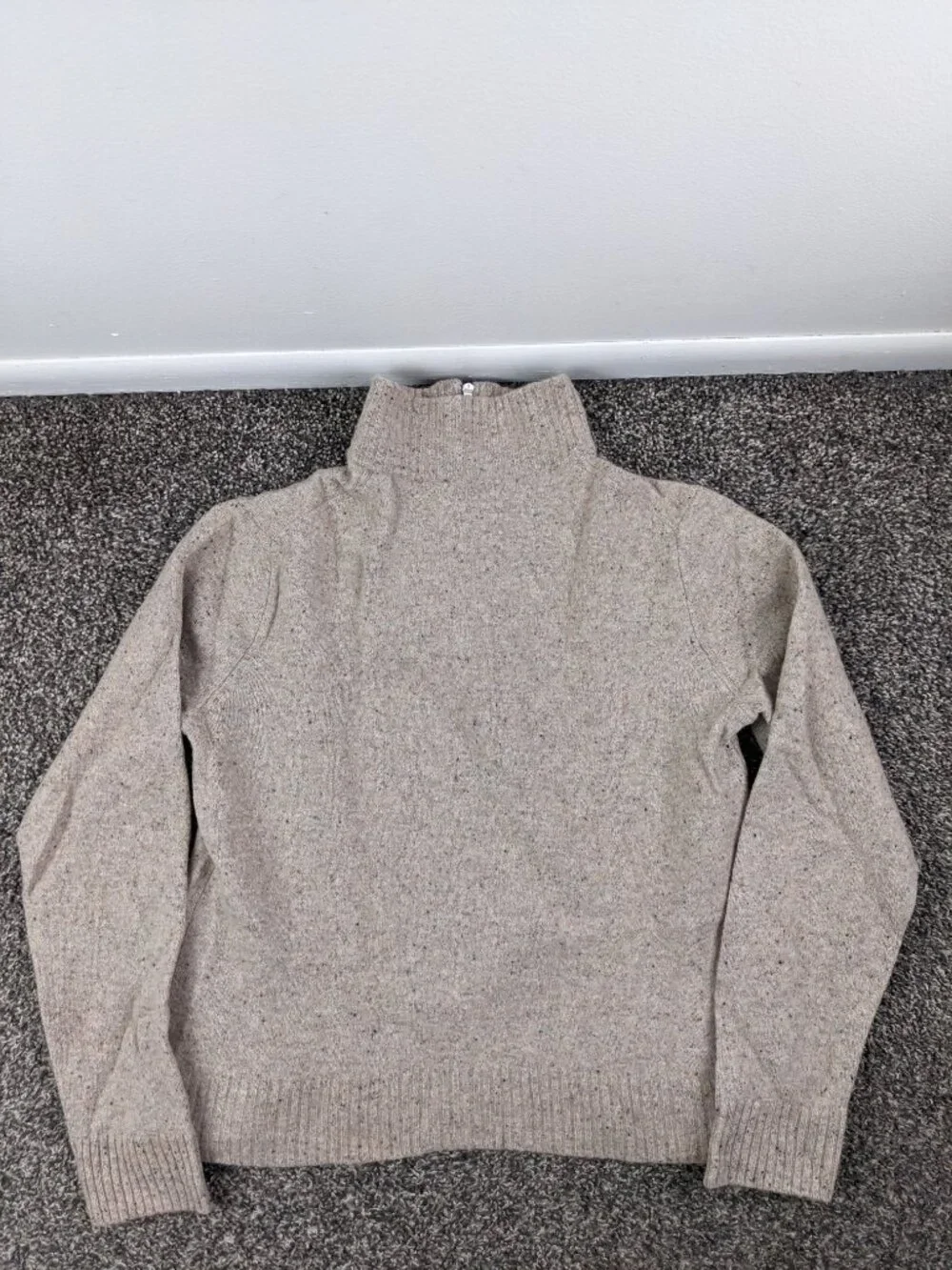 2020 J Crew Sweater 1/2 Zip Merino Wool Donegal Flecked Beige Tan Mens Small